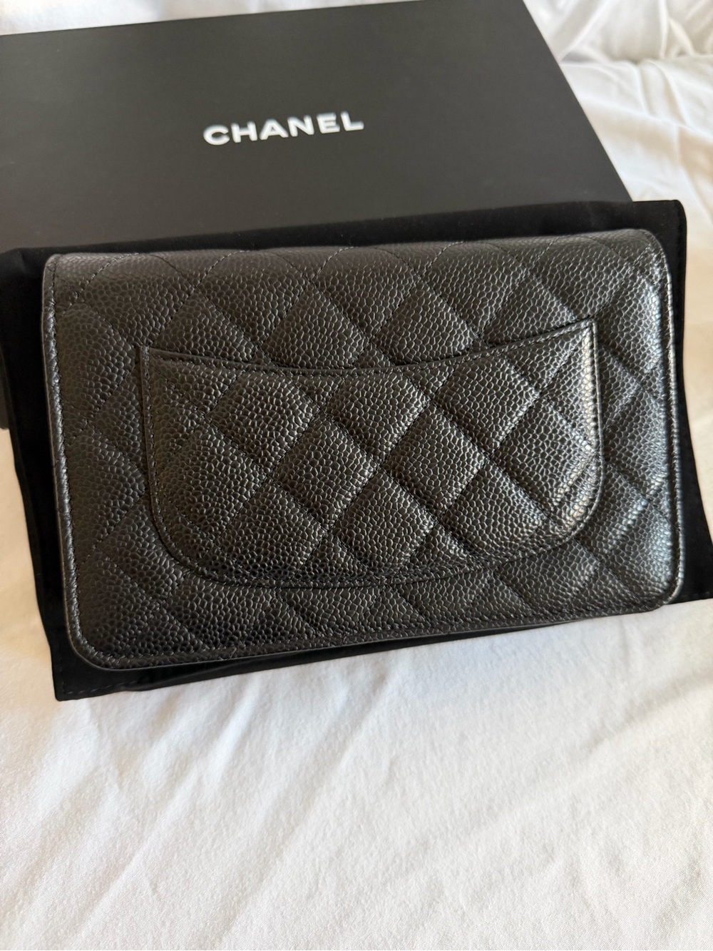 βSOLDβ CHANEL Black Quilted Caviar Leather Wallet On Chain with Gold Hardware - Picture 2 of 12